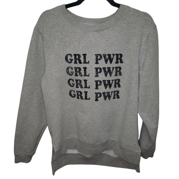 Green Tea Grl Power Girl Power Gray Pullover Sweater Medium - Picture 1 of 5